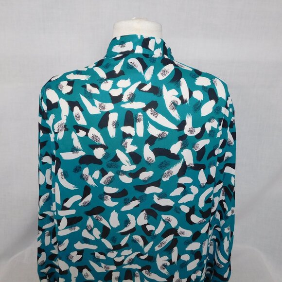 VTG Marjorie Hamilton Womens 40 / XL Teal Black White Pattern Sheer Blouse - Picture 9 of 10